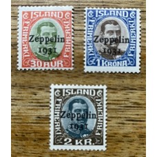 ISLANDIA AEREO 1931 Yv. 9/11 SERIE COMPLETA DE ESTAMPILLAS NUEVAS CON GOMA/MINT ZEPPELIN 115 EUROS, RARA
